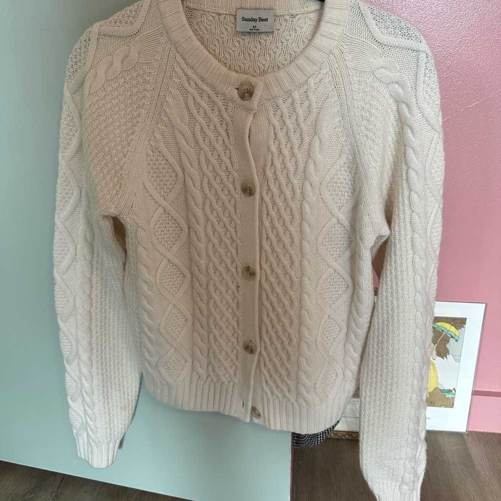 Aritzia Sunday Best Cream Cable Knit Cardigan